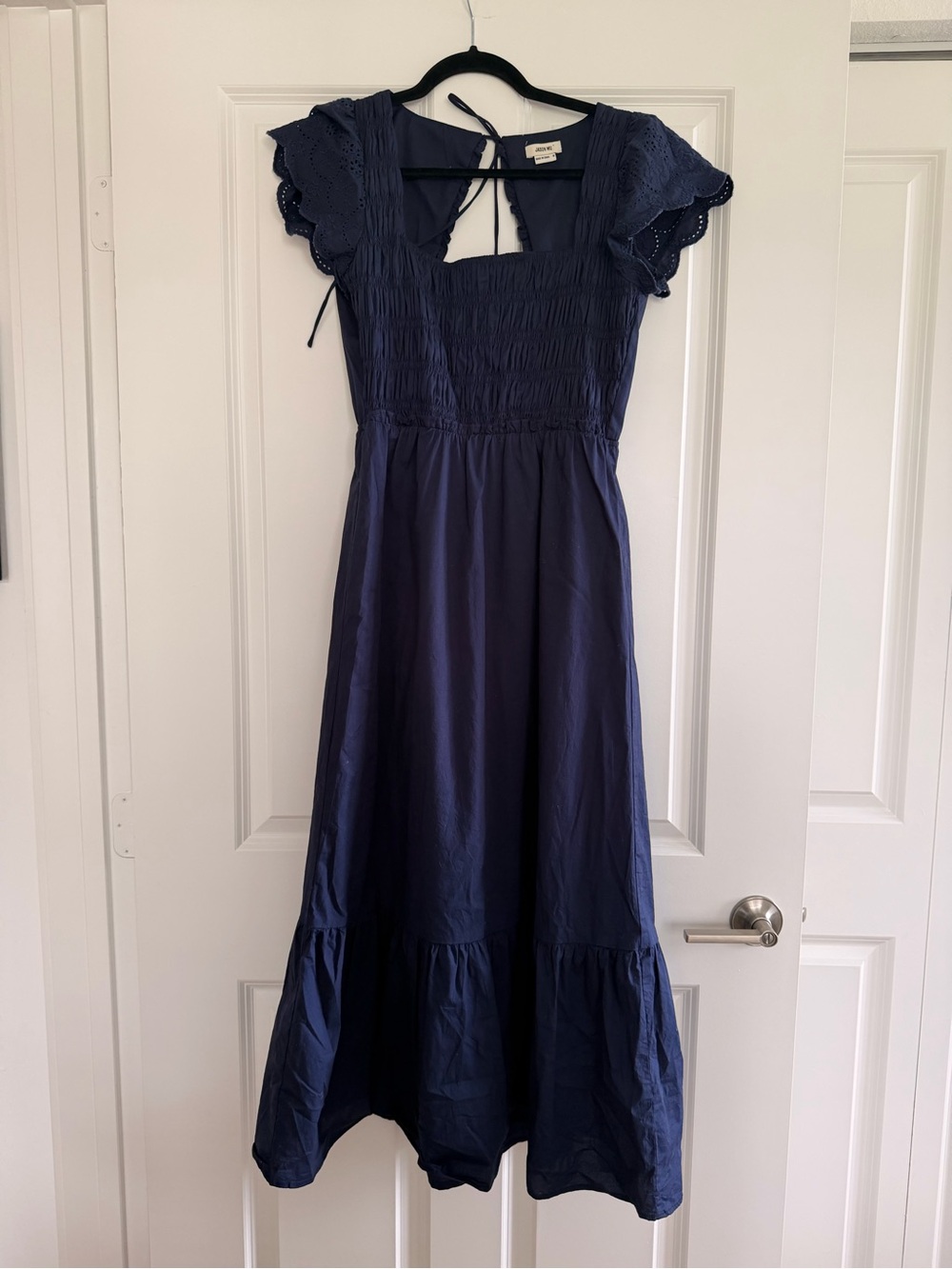 Jason Wu Navy Eyelet Flutter-Sleeve Midi Dress